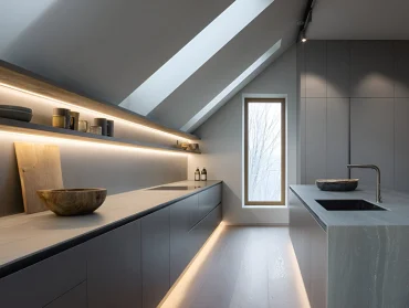 Moderne Kücheneinrichtung mit indirekter Beleuchtung