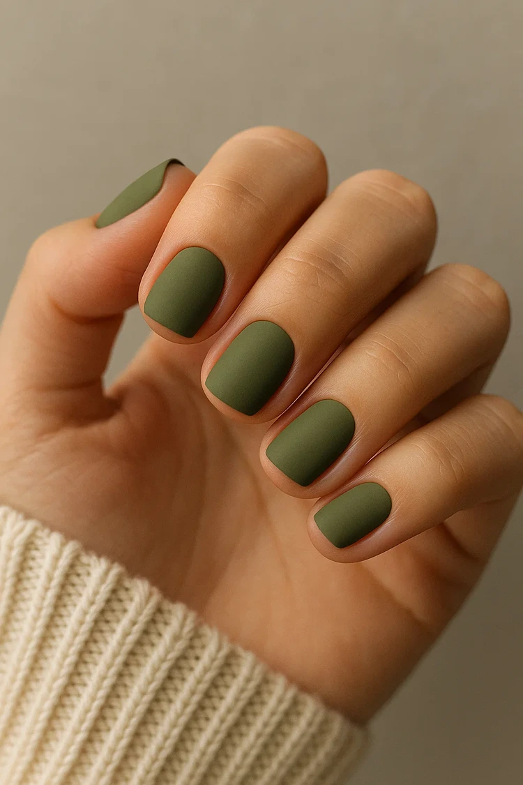 nägel olivegrün matt herbst nageldesign