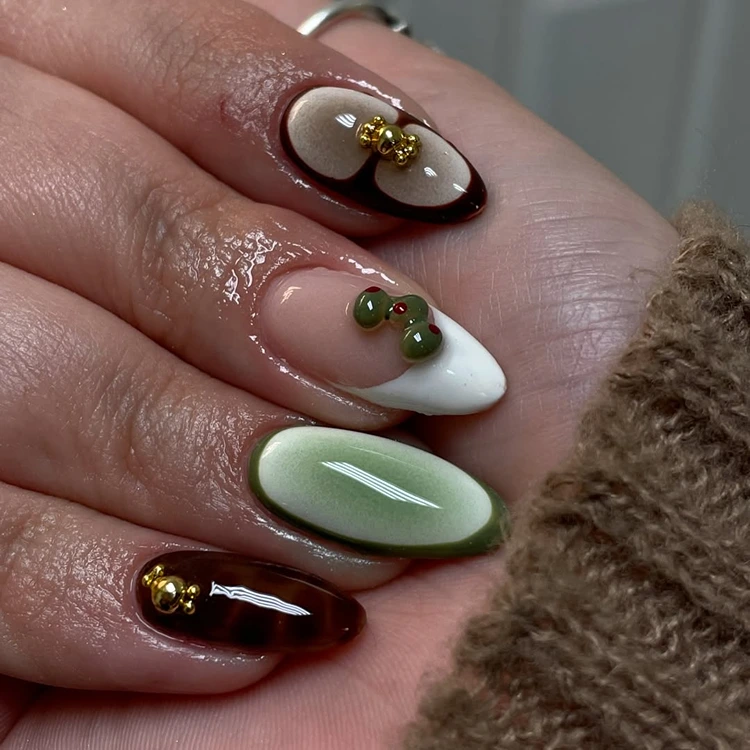 nägel olivegrün mix match design kreativ