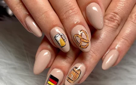 neutrale Farben Nageldesign mit Bier und Flagge