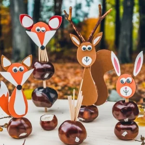 Niedliche Kastanientiere aus Tonkarton basteln Ideen