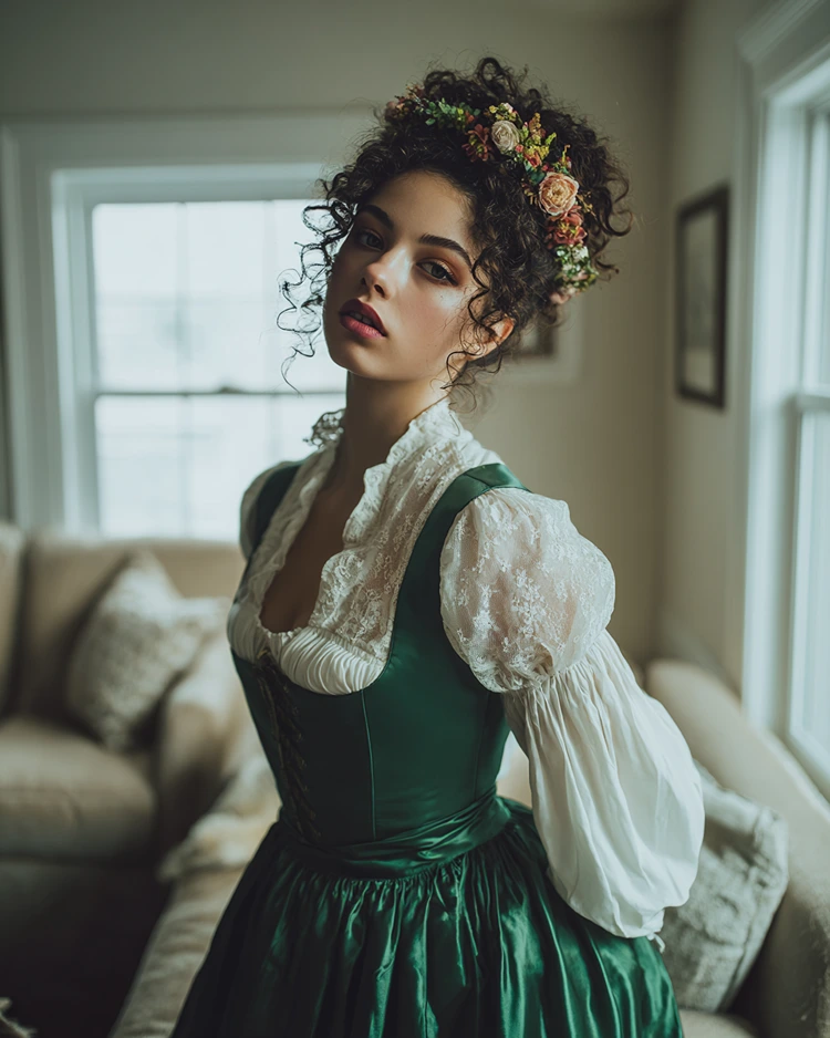 oktoberfest frisur mit opulentem blumenkranz für naturlocken