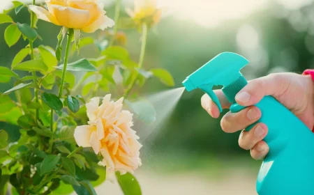 Rosen mit Blattdünger besprühen am Abend