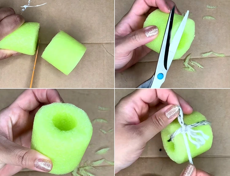 Schaumstoff in beliebig große Stücke schneiden und zu einem Kürbis formen