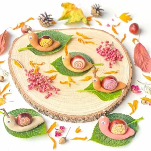 Schnecke aus Modelliermasse und Kastanien und anderen Naturmaterialien selber machen