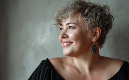 schöne mollige frau mit pixie haarschnitt