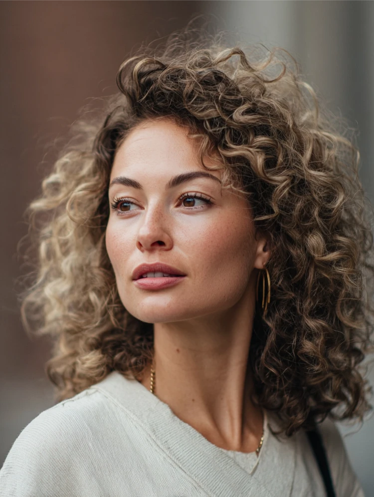 schulterlange lockige haare seitenscheitel mit locker fallenden locken