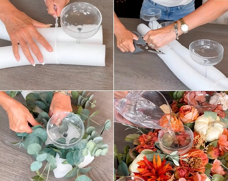 Schwimmnudeln sind ein toller Ersatz für Steckschaum, um Herbstgestecke zu gestalten