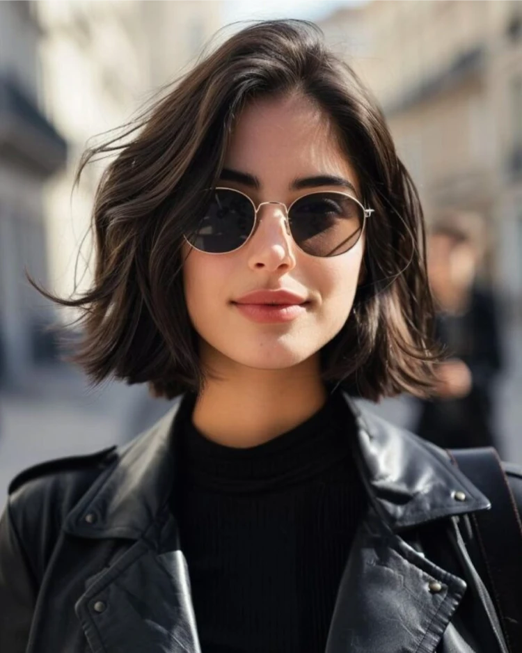 stilvolle frau mit sonnenbrille und italienischem bob