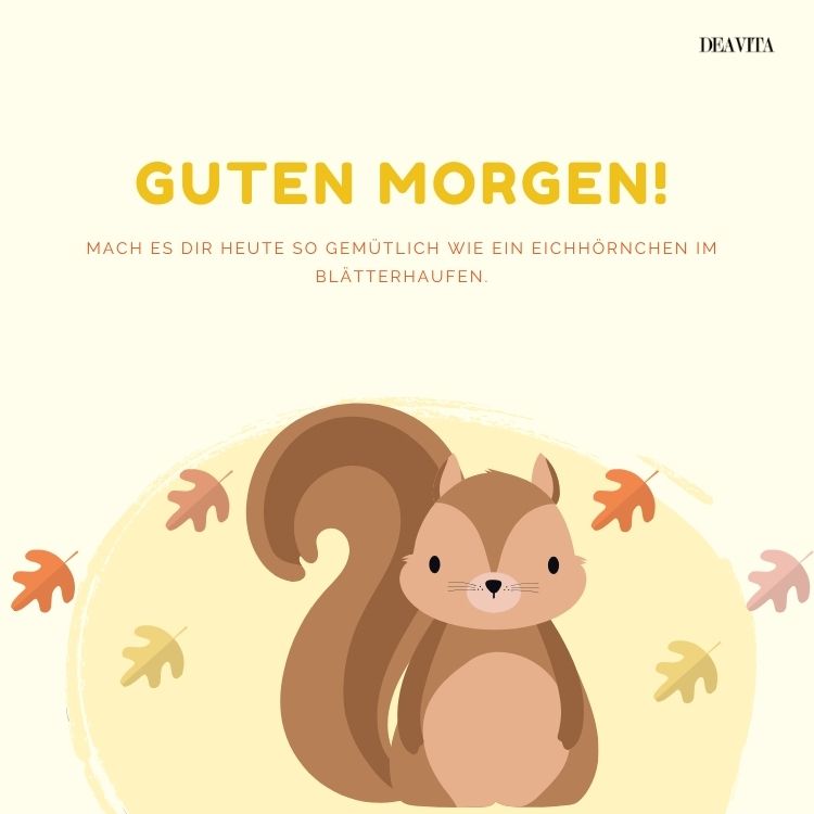 Süße Guten Morgen Wünsche mit lustigen Texten und Eichhörnchen