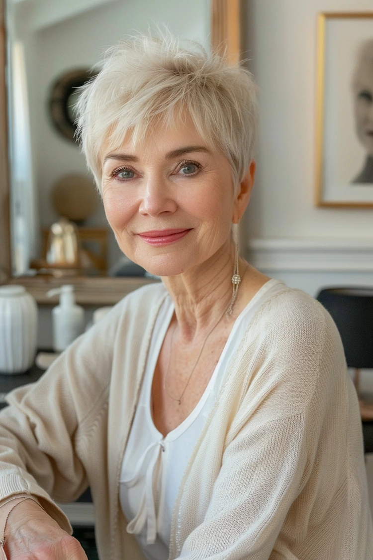 weicher pixie cut in hellblond