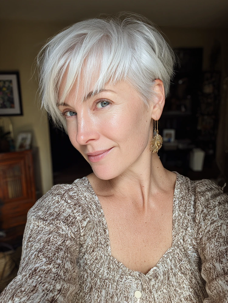 weißblonder shaggy pixie mit fransigem pony