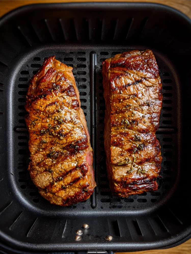 zwei rumpsteaks in der heißluftfritteuse zubereiten