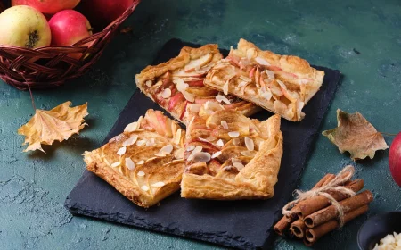 Apfel-Pudding-Schnitten mit Blätterteig backen zum Kaffee