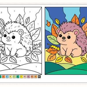 Ausmalbilder für Herbst Igel mit Herbstblättern für Kita