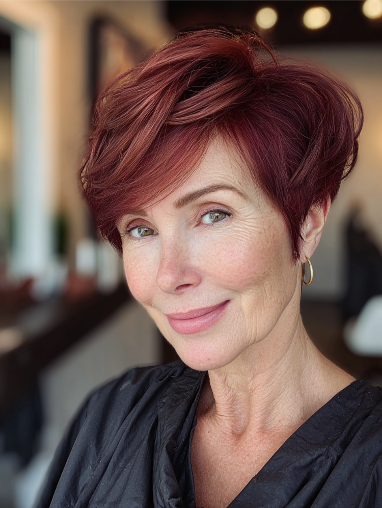 bixie haarschnitt in roter farbe