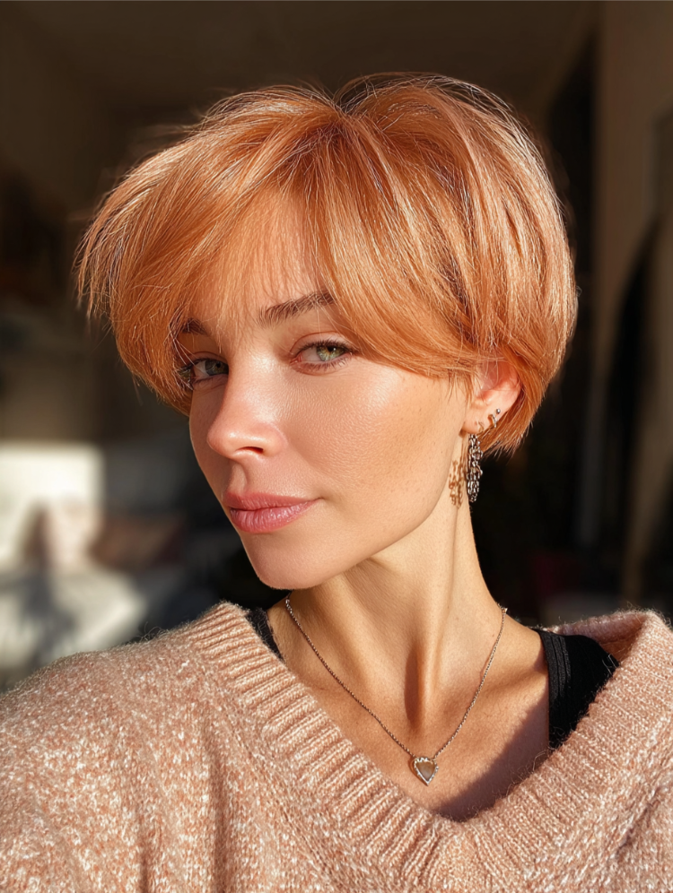 bixie haarschnitt in strawberry blonde red farbe
