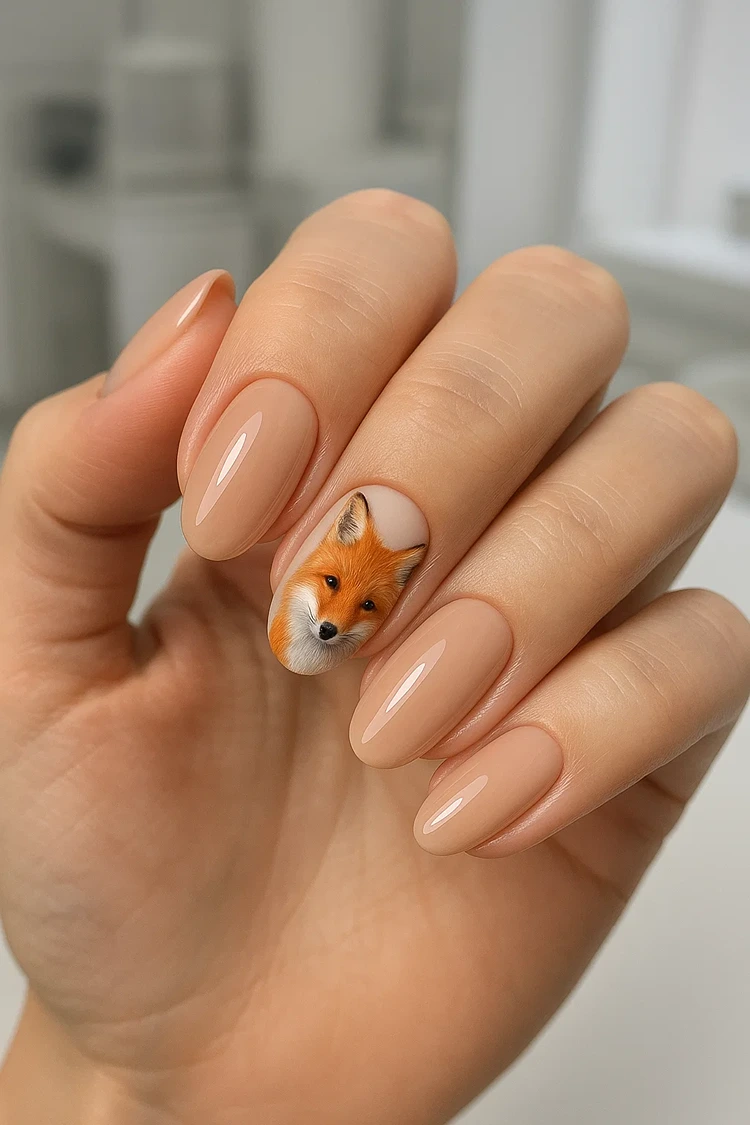fuchs nailart realistisch auf akzentnagel