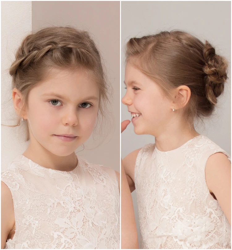 geflochtenes haarband mit dutt – romantische blumenmädchen frisur