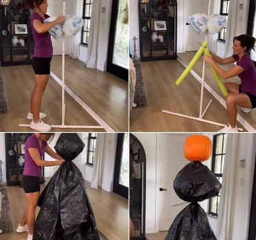 Gerüst aus PVC-Rohren und Schwimmnudeln bauen und mit Müllsack einkleiden