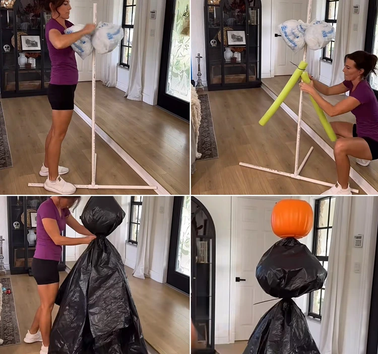 Gerüst aus PVC-Rohren und Schwimmnudeln bauen und mit Müllsack einkleiden