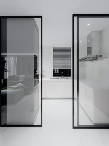 glas schiebetüren zur küche in u form