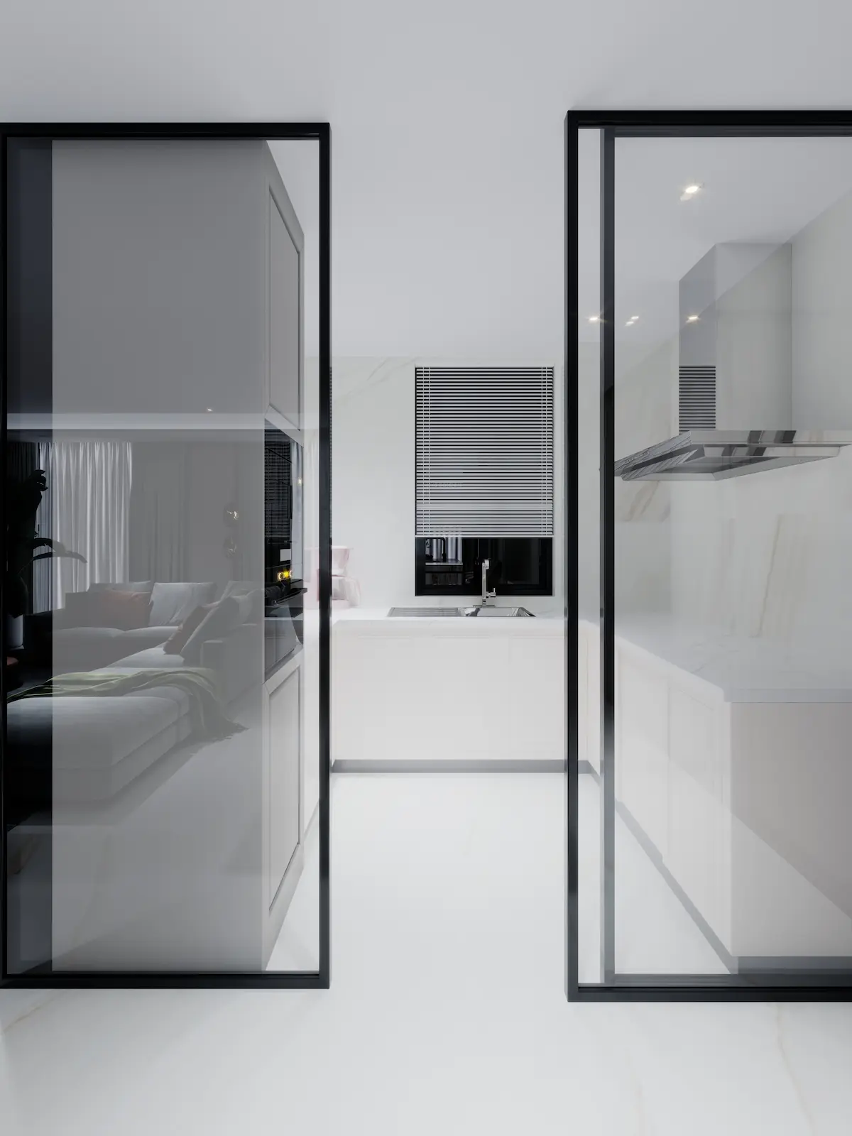 glas schiebetüren zur küche in u form