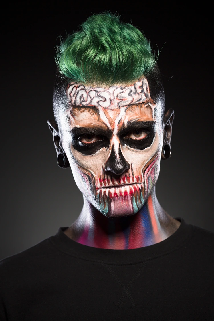 halloween make up idee für männer – anatomischer schädel in farbe