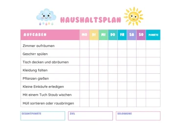 haushaltsplan mit kindern vorlage kostenlos zum herunterladen