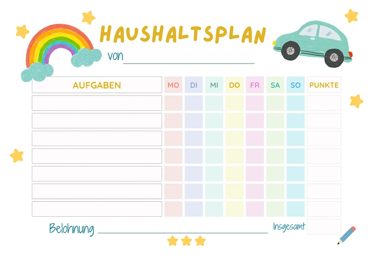 haushaltsplan mit kindern vorlage kostenlos