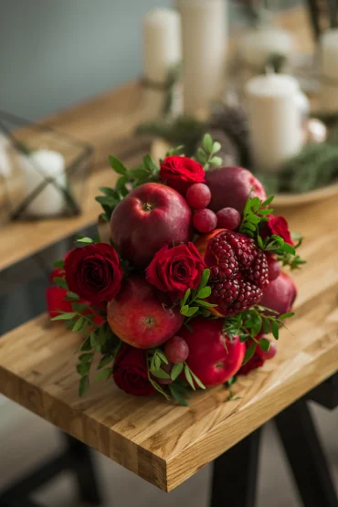 Herbstlich romantische Tischdeko mit Herbstfrüchten