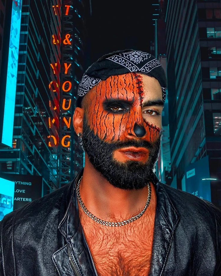 Idee für ein gruseliges Kürbis-Thema mit halbem Gesicht