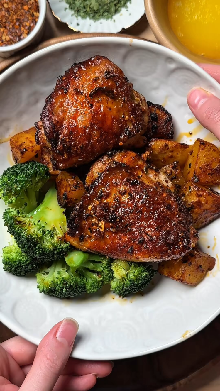 knusprige hähnchenschenkel ohne knochen (pollo fino) aus dem airfryer mit brokkoli