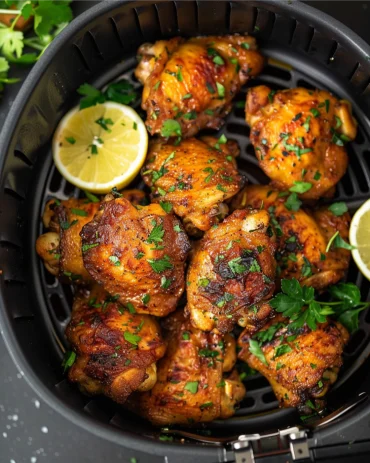 knusprige hähnchenschenkel ohne knochen (pollo fino) aus dem airfryer mit zitrone und petersilie