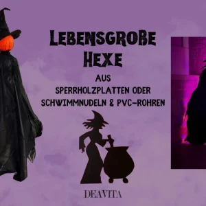 Lebensgroße Hexe basteln als Halloween-Deko für drinnen und draußen