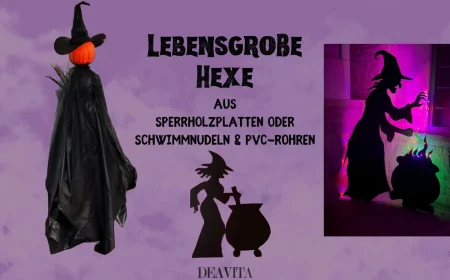 Lebensgroße Hexe basteln als Halloween-Deko für drinnen und draußen