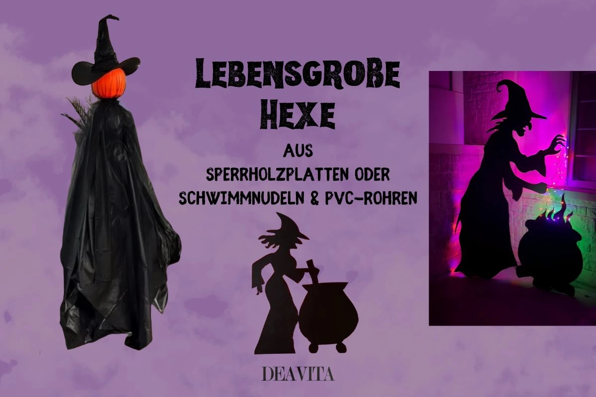 Lebensgroße Hexe basteln als Halloween-Deko für drinnen und draußen