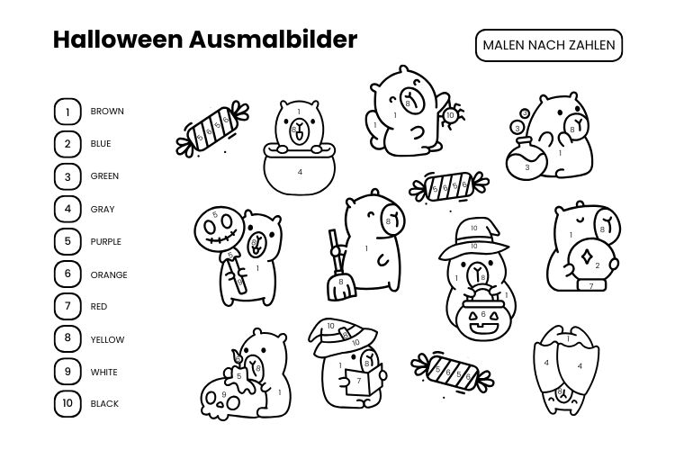 Malen nach Zahlen für Kinder in der Grundschule mit englisch