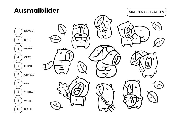 Malen nach Zahlen im Herbst Englisch üben