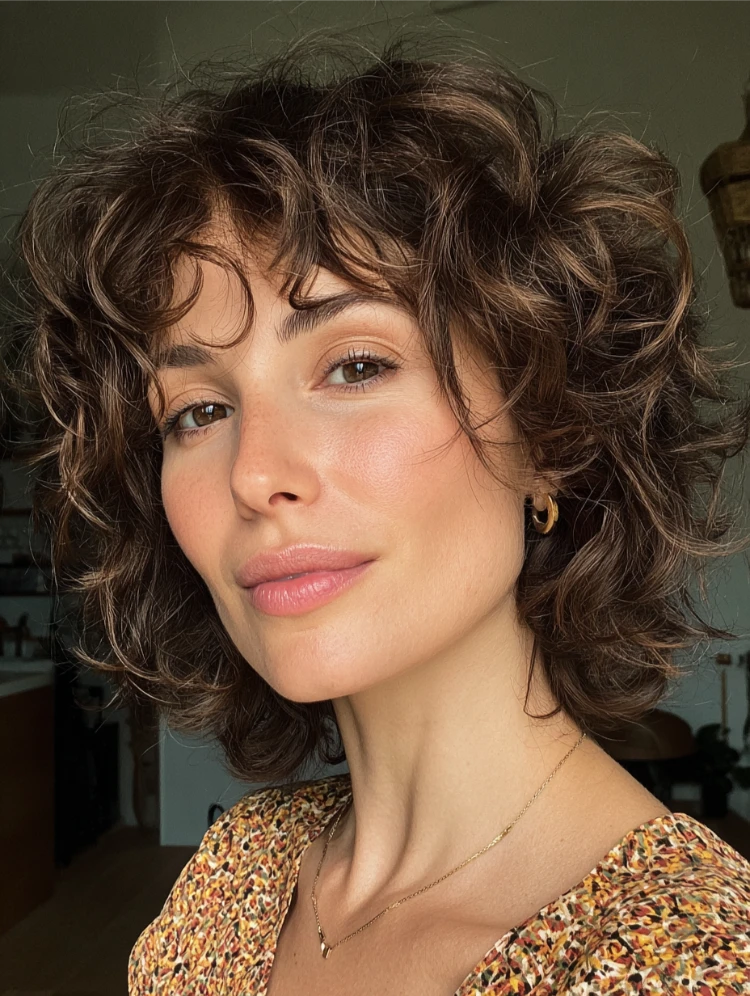 mittellanger, lockiger bixie haarschnitt mit weichen locken