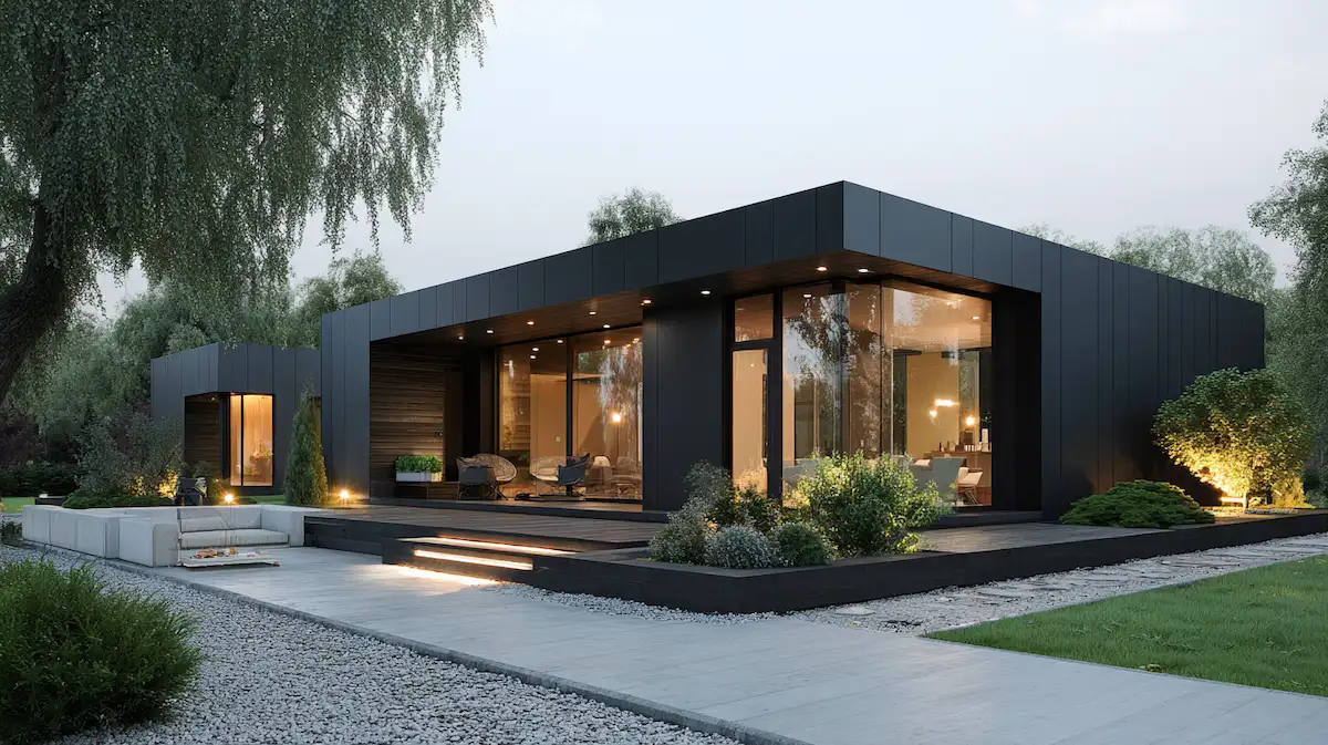 Modernes Einfamilienhaus mit Sandwichpaneelen als Dämmung an der Fassade