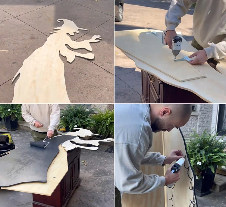 Motiv auf Sperrholzplatte übertragen und mit Stichsäge aussägen und bemalen