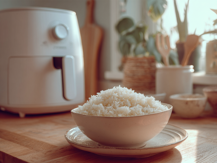 perfekt gekochter reis aus der heißluftfritteuse