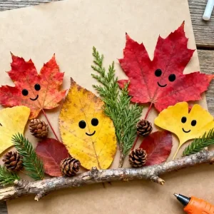 Schöne Waldlandschaft aus Herbstblättern und Zweigen und Zapfen