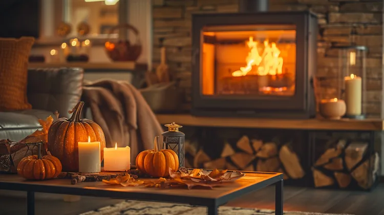 Wohnzimmer gemütlich im Herbst dekorieren