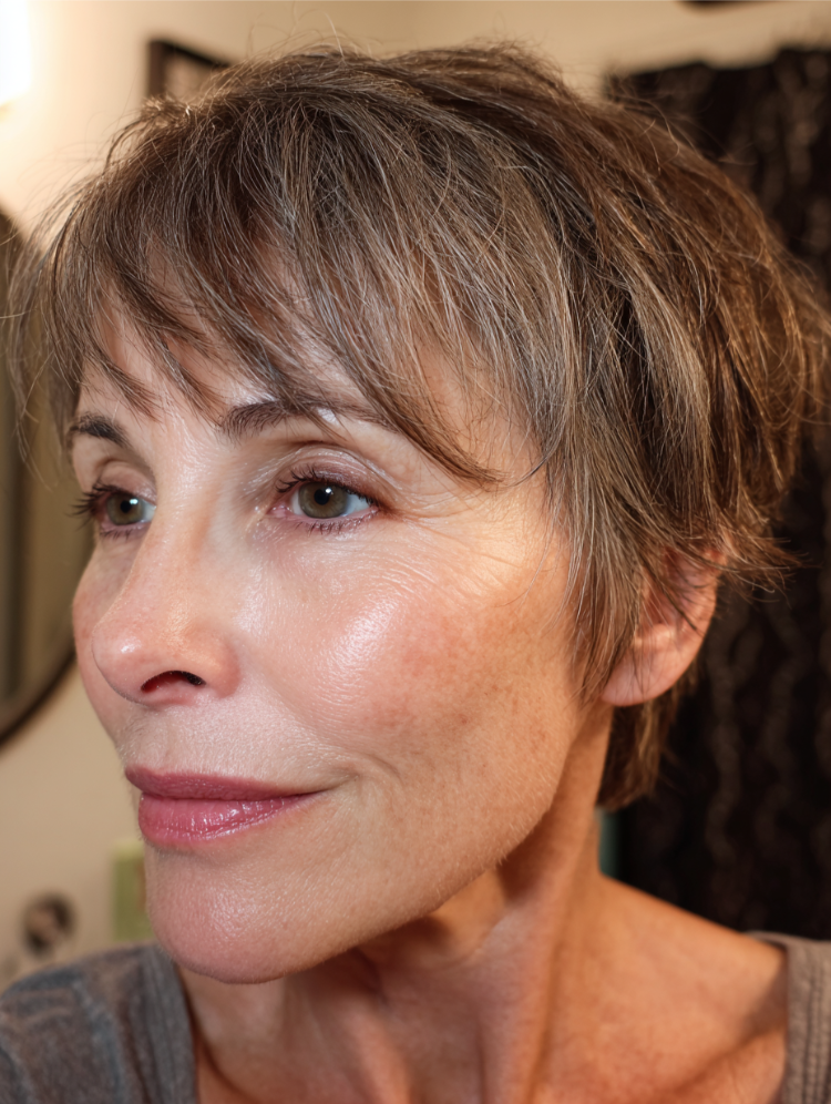 Ältere frau mit whisper pixie cut