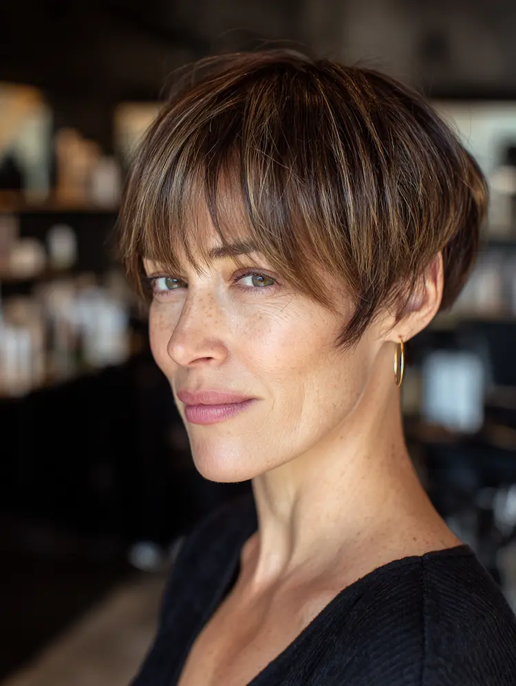 Cappuccino braune Haare Frau ab 50 tragen