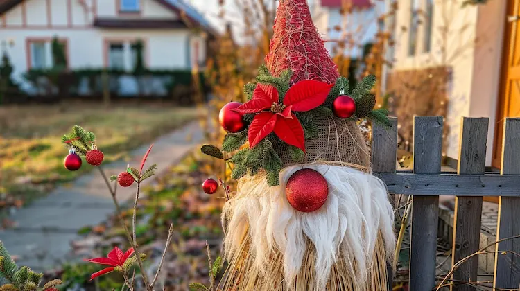 Chinaschilf als Weihnachtswichtel dekorieren