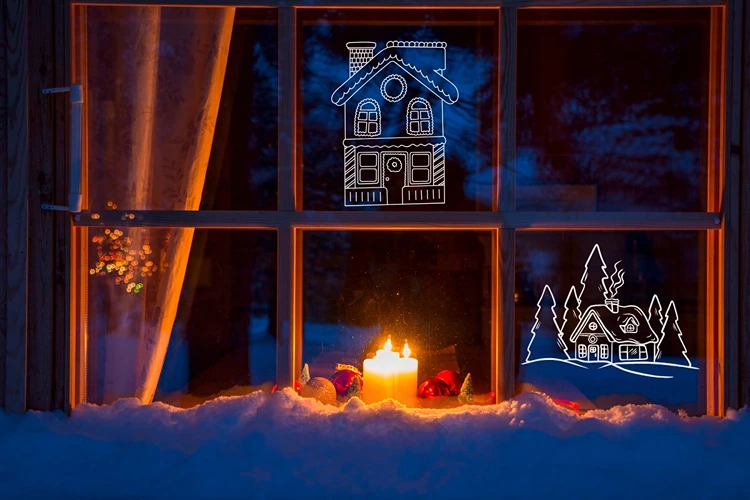 Die Kreidemarker-Vorlagen für Häuser sind für größere Fenster geeignet