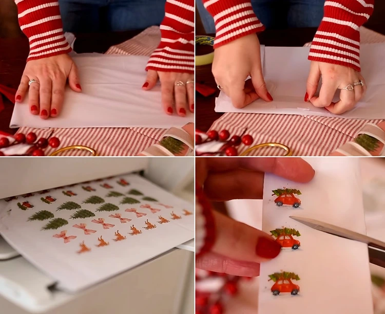 Druckerpapier mit Seidenpapier einwickeln und mit Motiven bedrucken